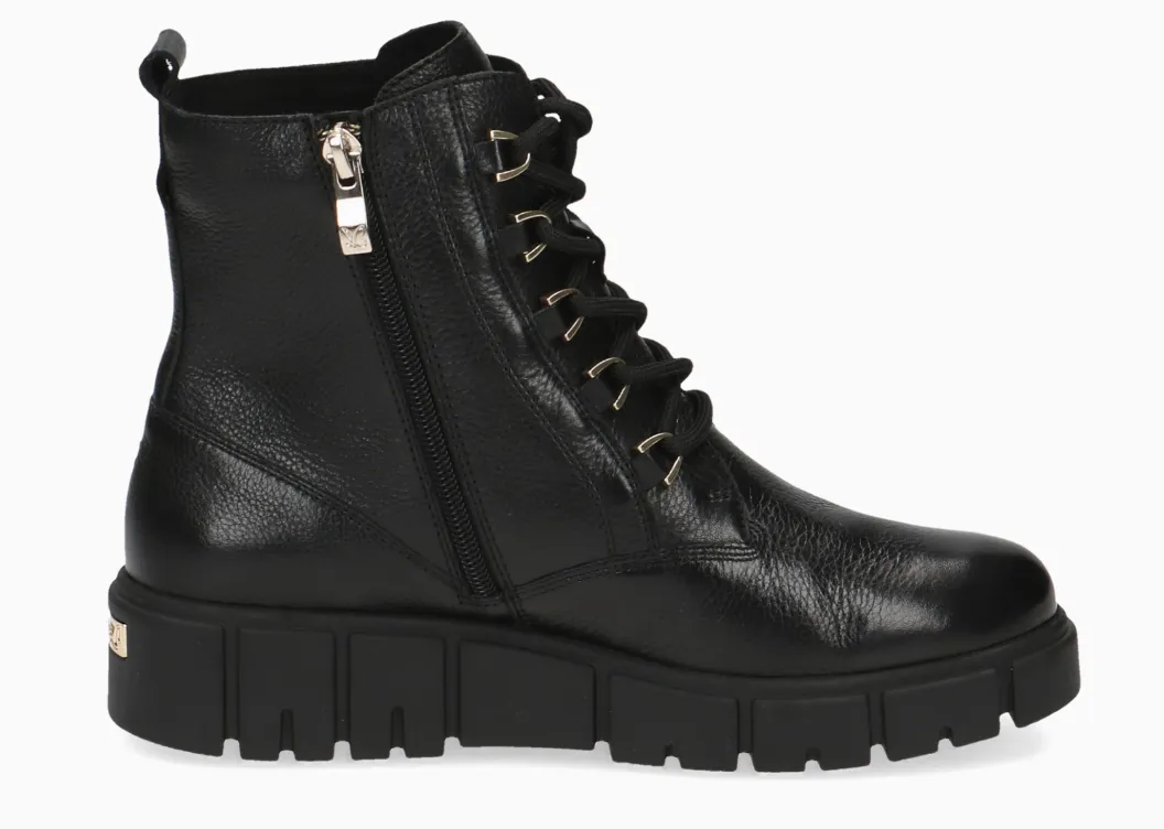 Caprice 25207-41 Black Nappa Leather Lace up Wedge Ankle Boots