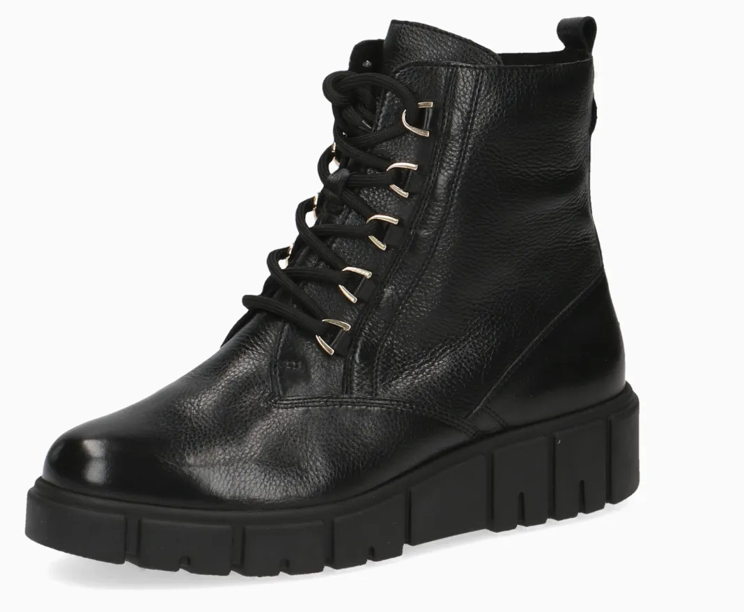 Caprice 25207-41 Black Nappa Leather Lace up Wedge Ankle Boots