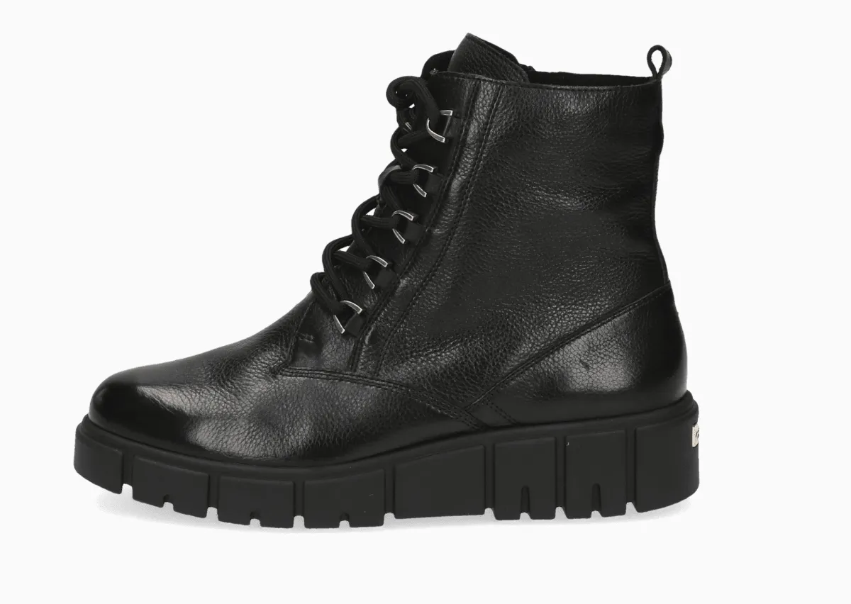 Caprice 25207-41 Black Nappa Leather Lace up Wedge Ankle Boots