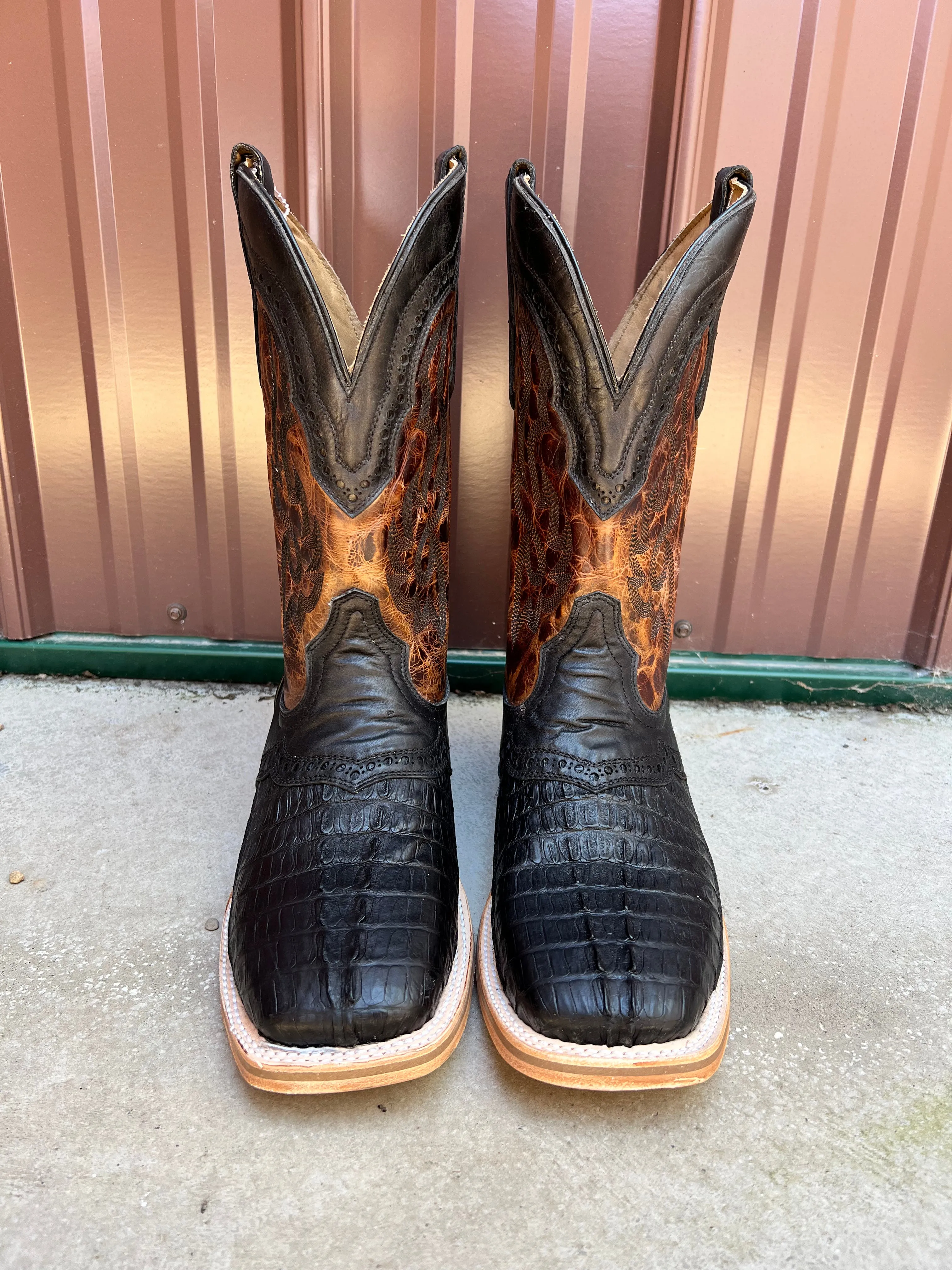 Corral Men's Black Caiman Overlay Wide Square Toe Cowboy Boots A4282
