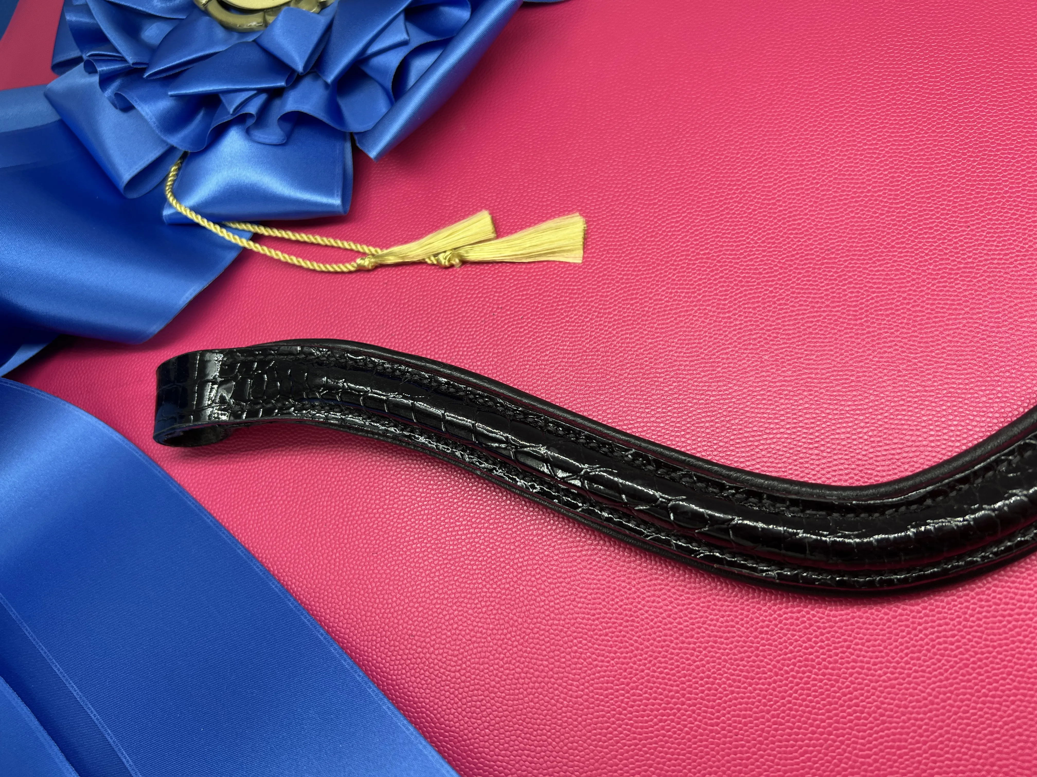 Delfina Lamplight Browbands - Black, Glossy, Croc Print Browbands