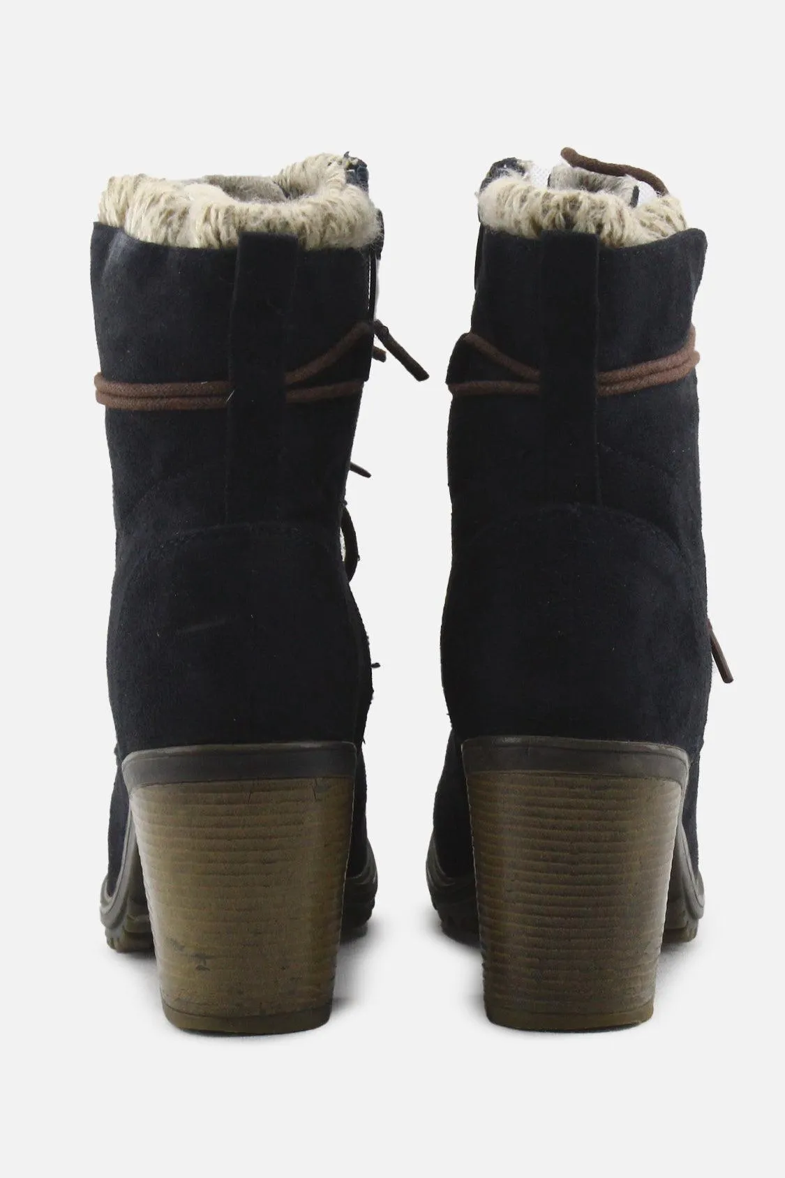 European Brand Zipper Laces Block Heels Snow Boots | Suede