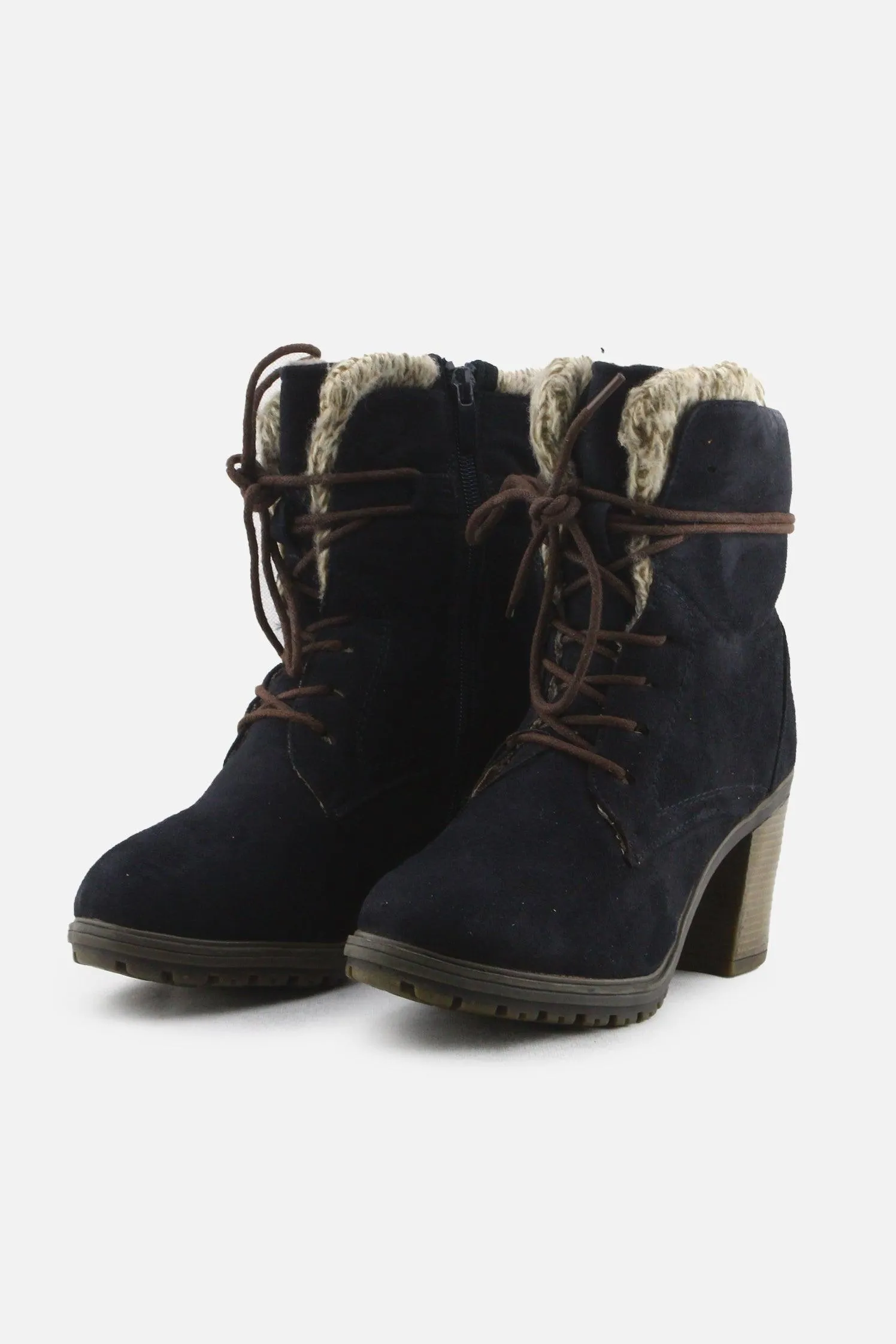 European Brand Zipper Laces Block Heels Snow Boots | Suede
