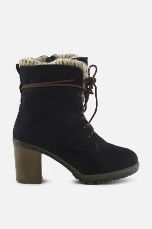 European Brand Zipper Laces Block Heels Snow Boots | Suede