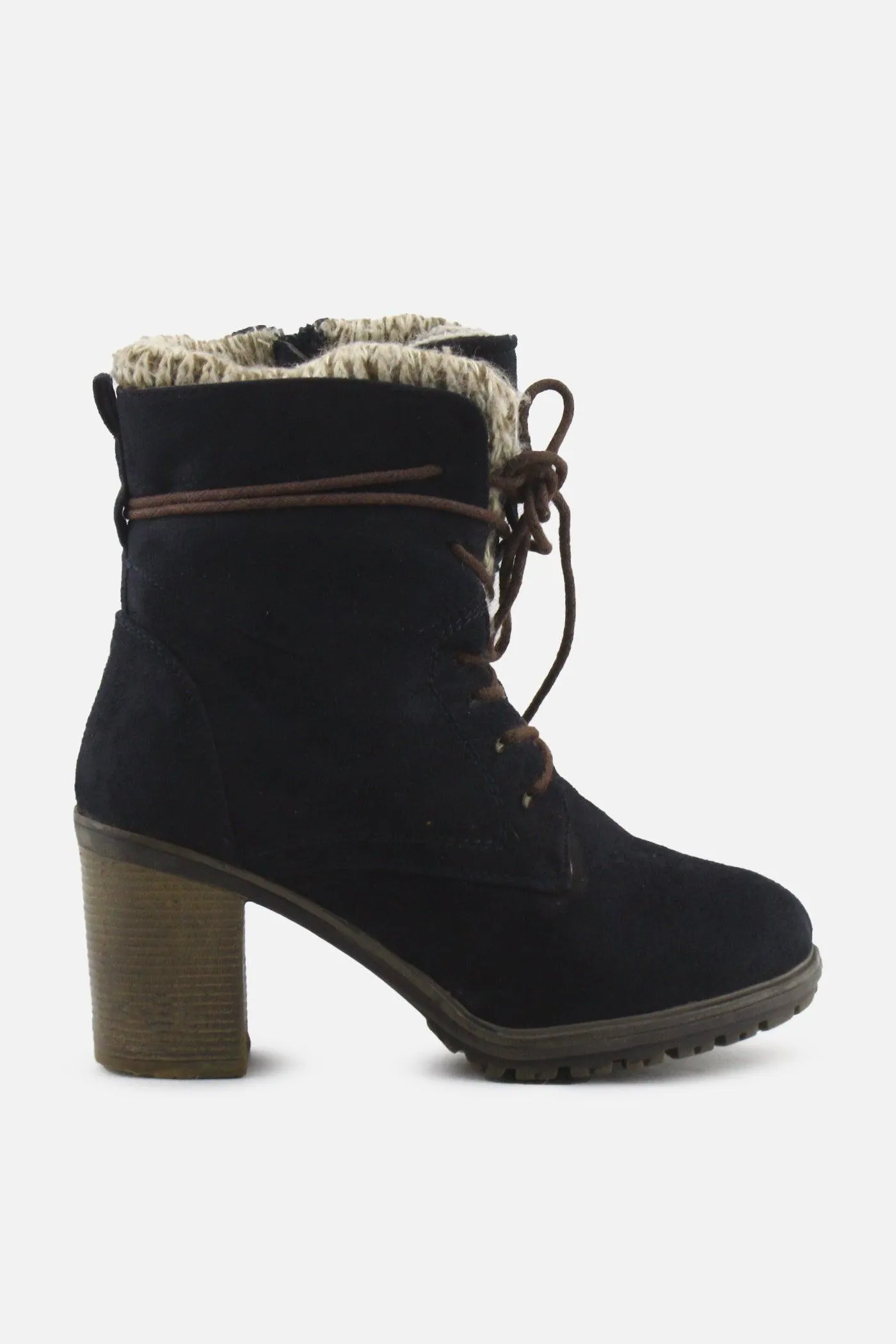 European Brand Zipper Laces Block Heels Snow Boots | Suede