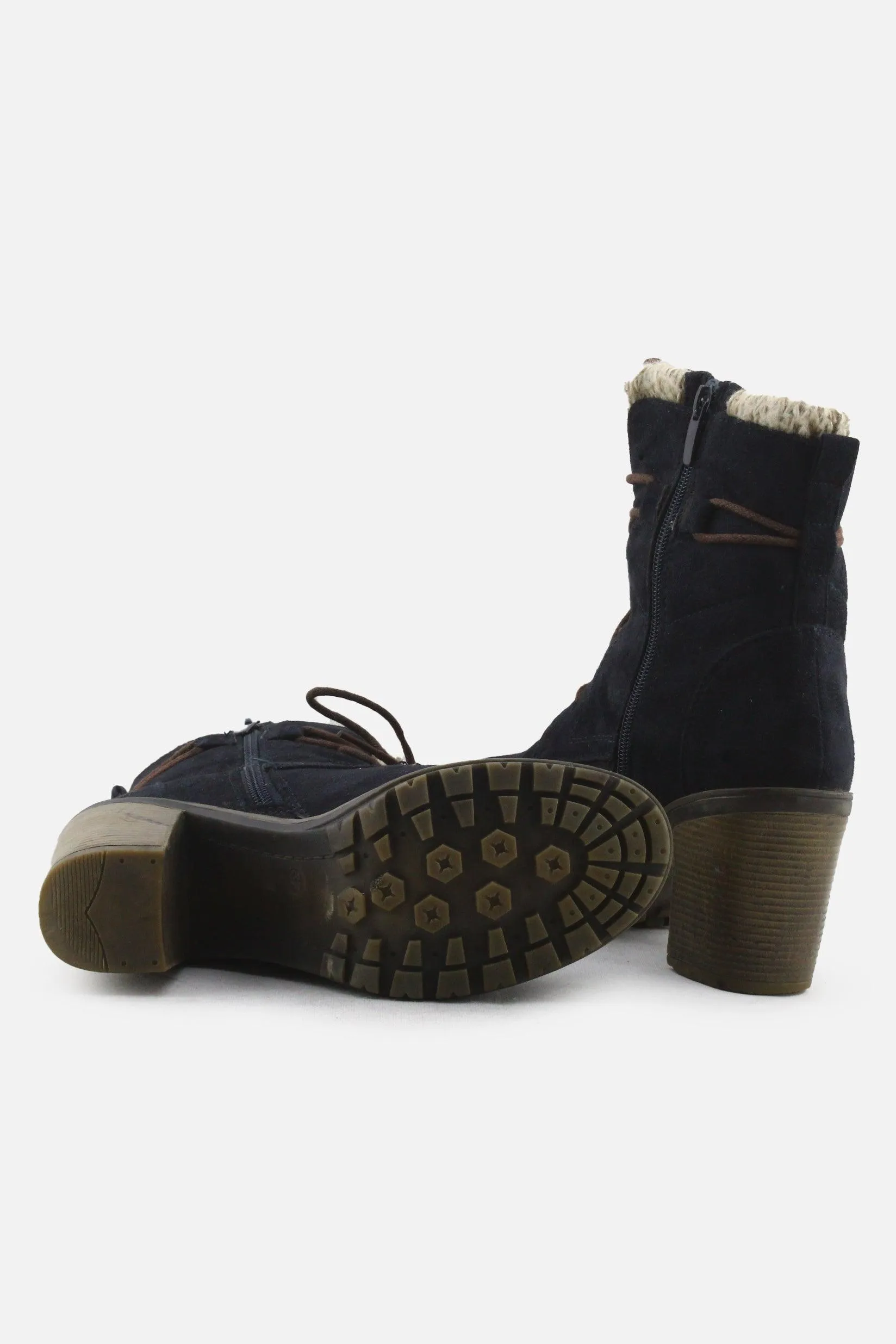 European Brand Zipper Laces Block Heels Snow Boots | Suede