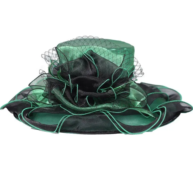 FS Organza Kentucky Derby Hats For Women With Veil Flower Feather Wedding Church Cocktail Party Ruffles Brim Fascinator Cap 2024