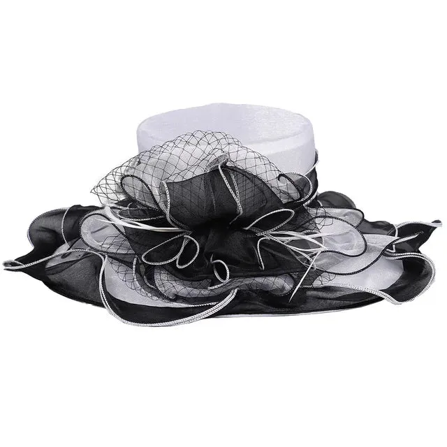FS Organza Kentucky Derby Hats For Women With Veil Flower Feather Wedding Church Cocktail Party Ruffles Brim Fascinator Cap 2024