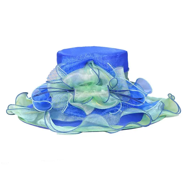 FS Organza Kentucky Derby Hats For Women With Veil Flower Feather Wedding Church Cocktail Party Ruffles Brim Fascinator Cap 2024