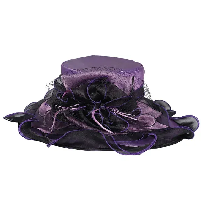 FS Organza Kentucky Derby Hats For Women With Veil Flower Feather Wedding Church Cocktail Party Ruffles Brim Fascinator Cap 2024