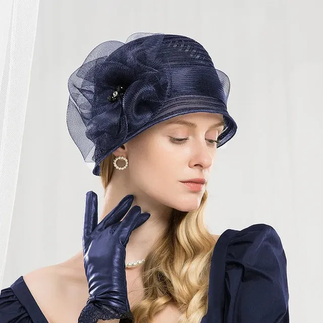 FS White Hats For Women Wide Brim Fedora Hat Beach Elegant Organza Flower Ladies Black Floppy Sun Caps Chapeau Femme