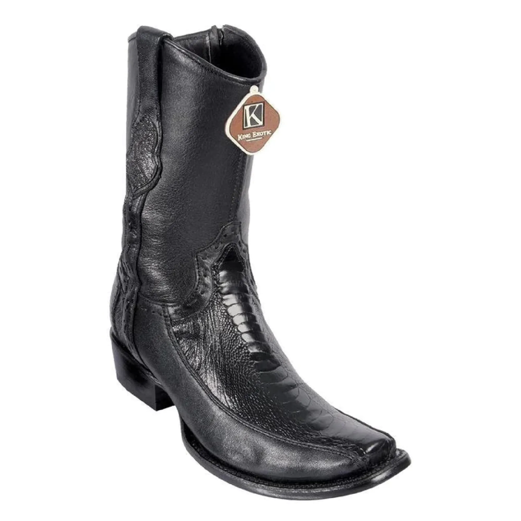 King Exotic Boots #479BF0505 Men's Dubai Boot | Men's Ostrich Leg Y Deer Boots Color Black