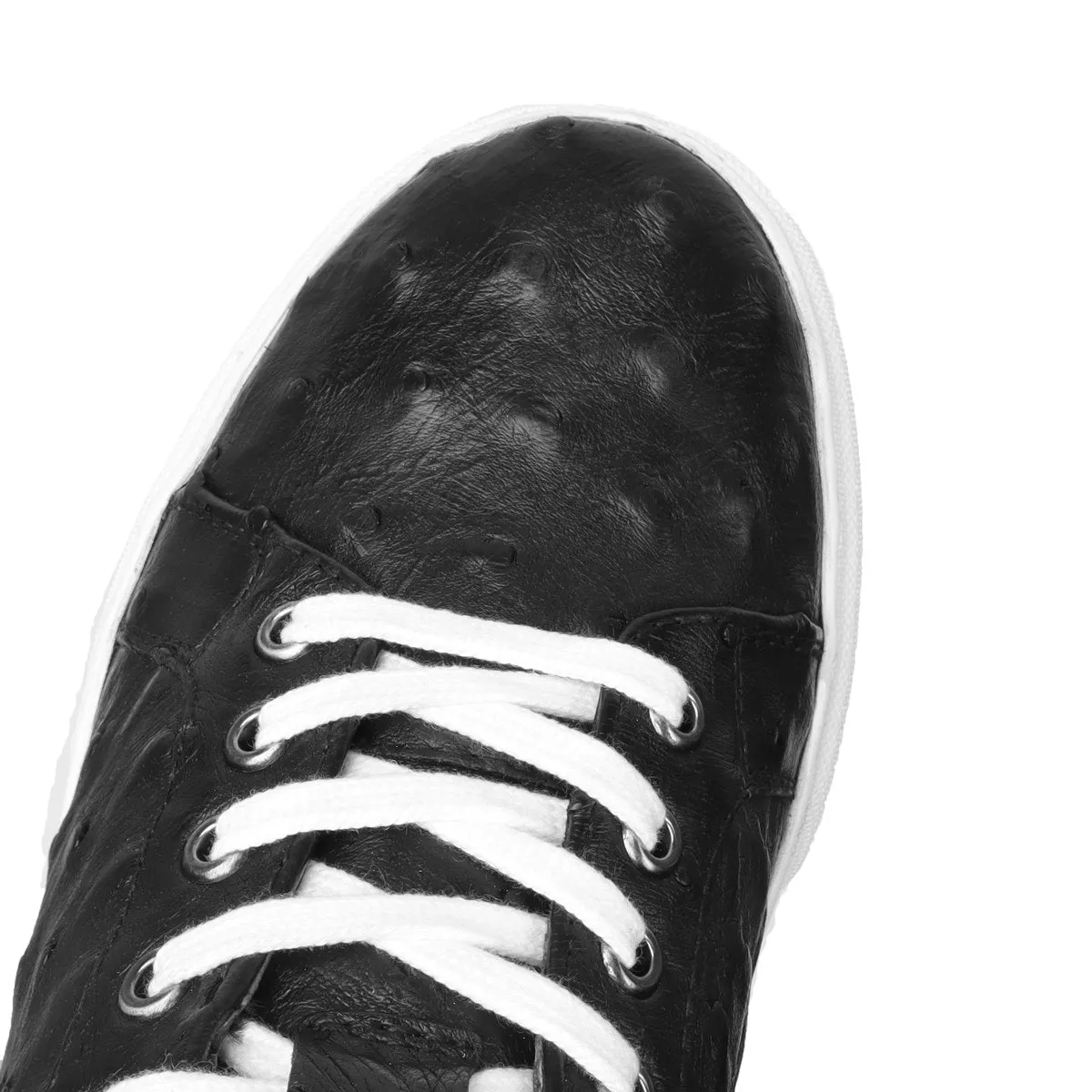 Low Top Sneakers With White Sole in Real Ostrich Black Leather