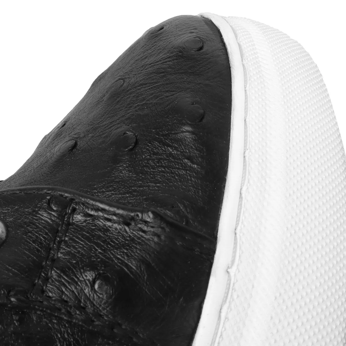 Low Top Sneakers With White Sole in Real Ostrich Black Leather