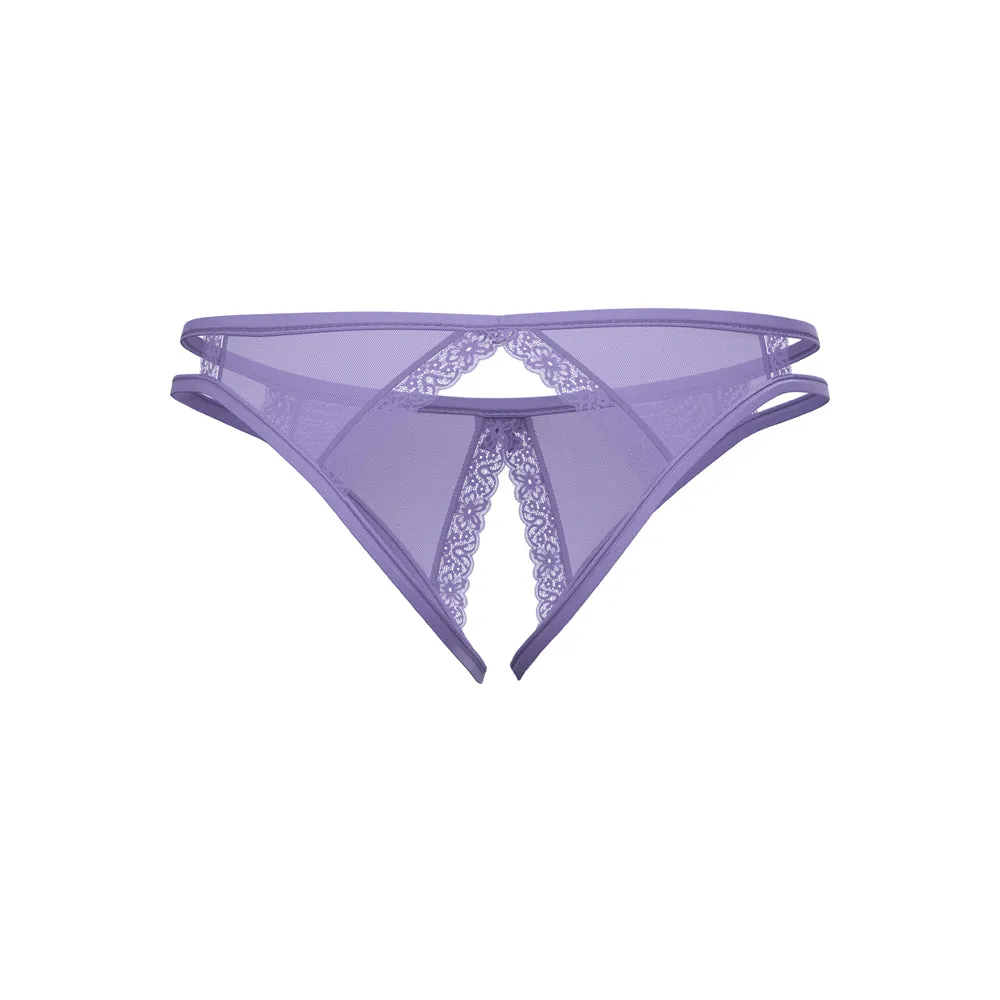 Magic Silk Sheer Passion Crotchless Low Rise Panty Very Peri Queen Size