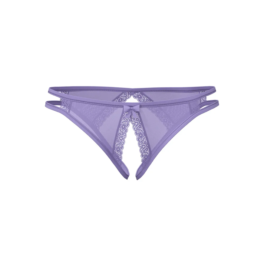 Magic Silk Sheer Passion Crotchless Low Rise Panty Very Peri Queen Size