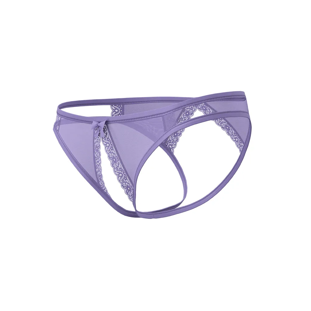 Magic Silk Sheer Passion Crotchless Low Rise Panty Very Peri Queen Size