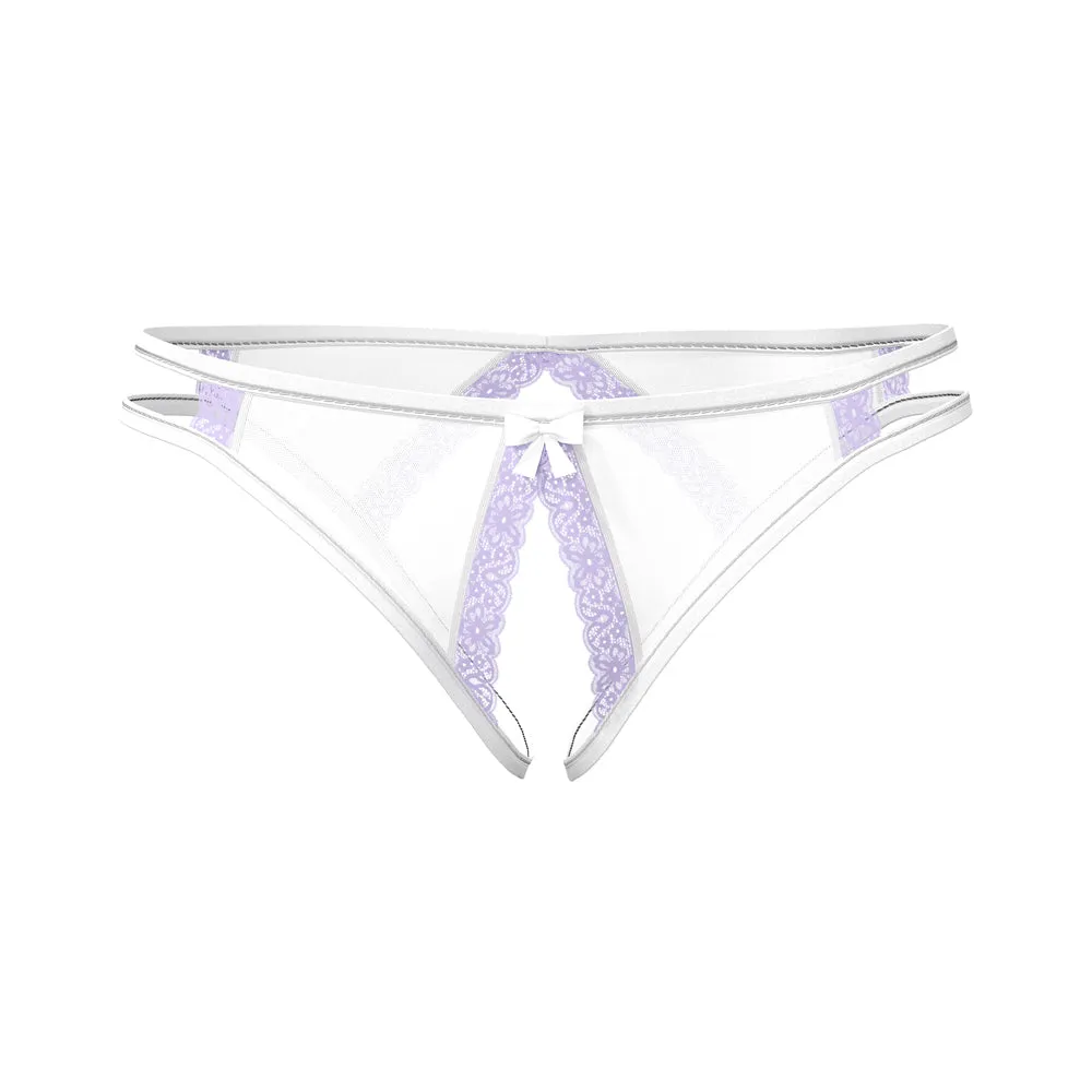 Magic Silk Sheer Passion Crotchless Low Rise Panty White/Lavender L/XL