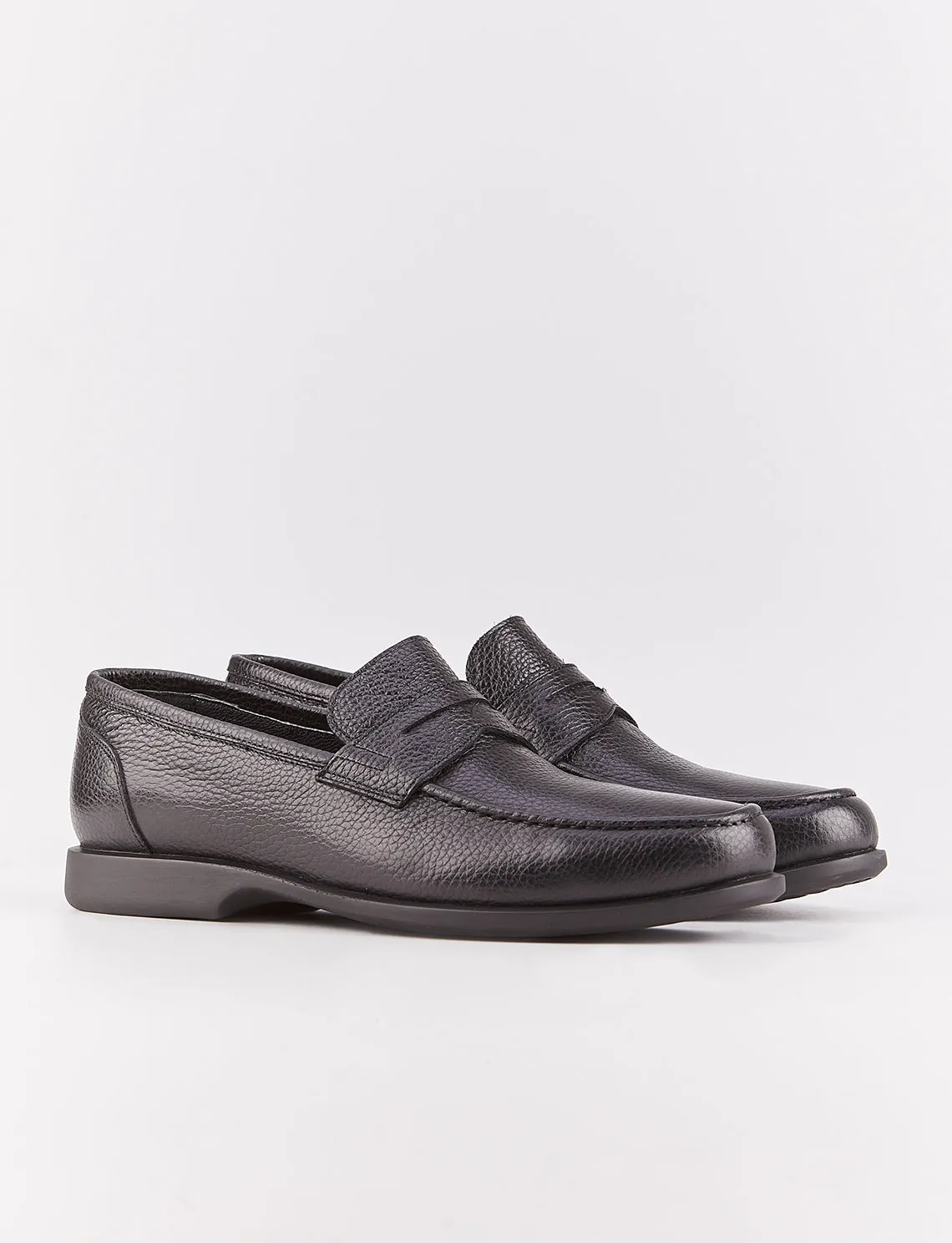 Men Black Genuine Leather Round Toe Penny Loafers