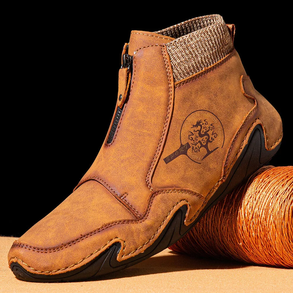 Men's Ankle Boots in Microfiber Leather with a Front Zip