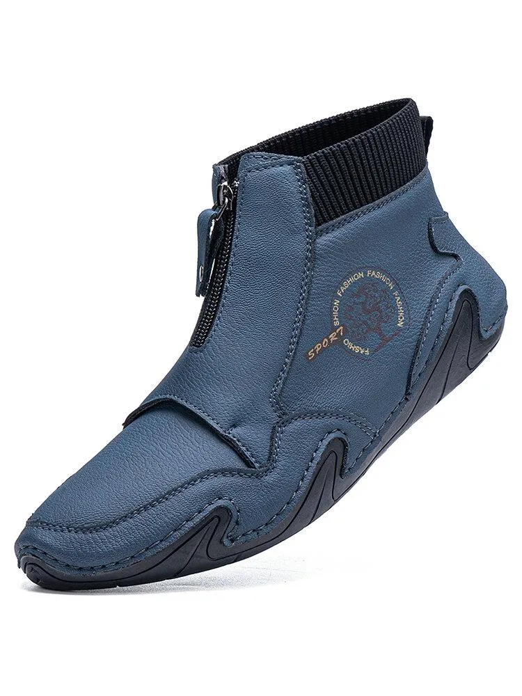 Men's Ankle Boots in Microfiber Leather with a Front Zip