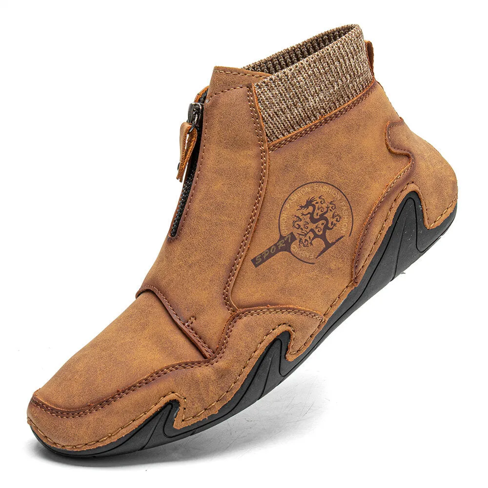 Men's Ankle Boots in Microfiber Leather with a Front Zip