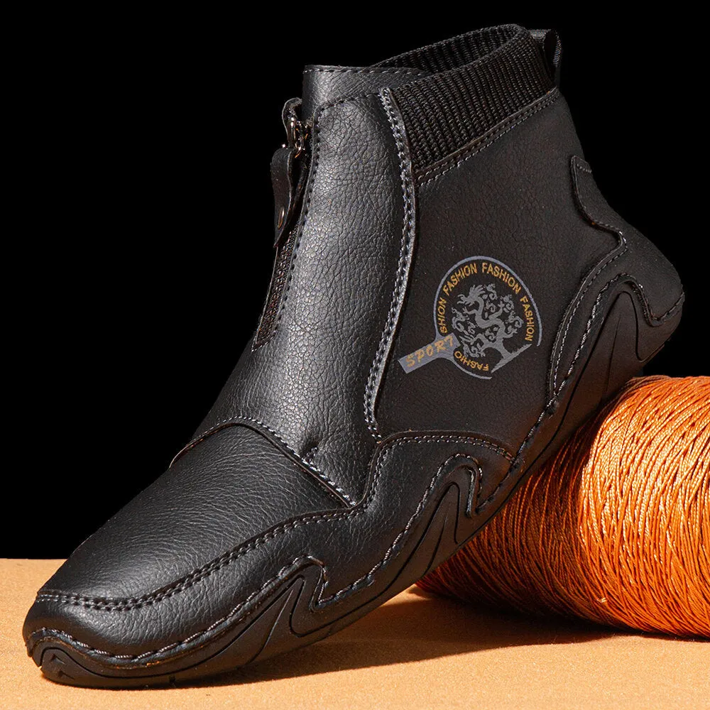 Men's Ankle Boots in Microfiber Leather with a Front Zip