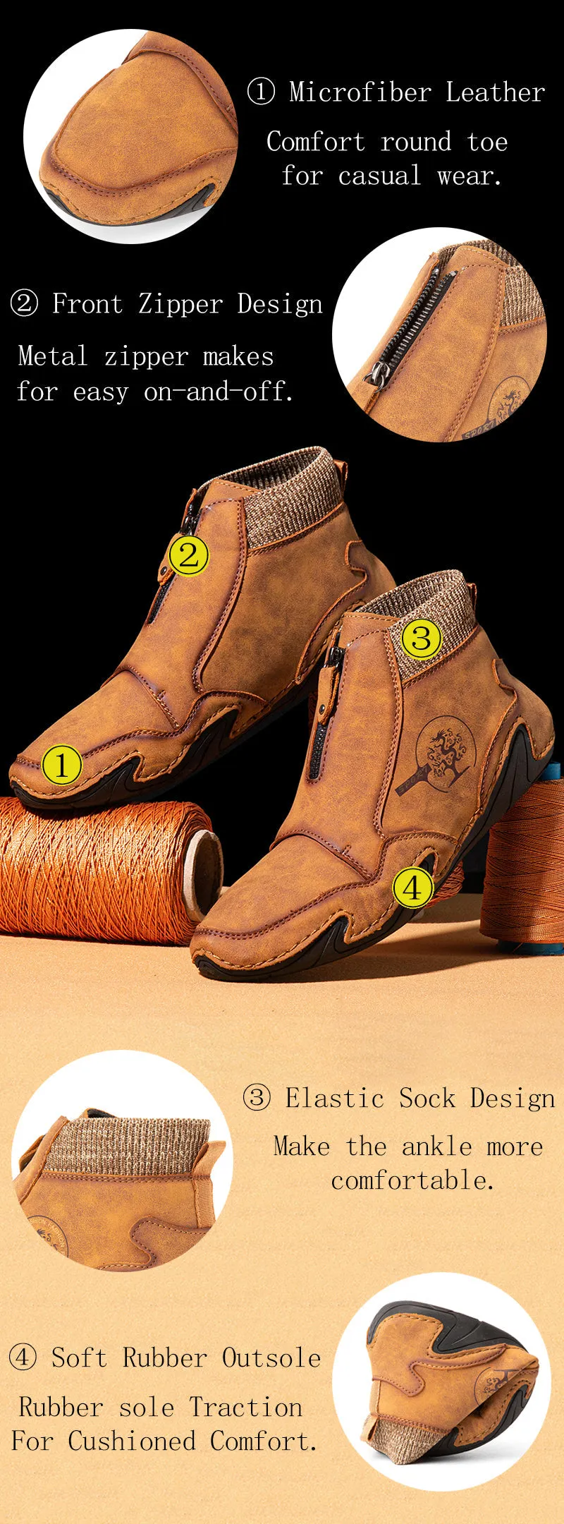 Men's Ankle Boots in Microfiber Leather with a Front Zip