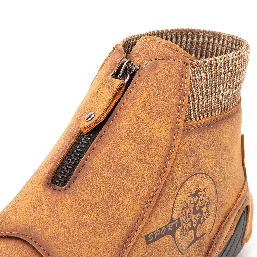 Men's Ankle Boots in Microfiber Leather with a Front Zip