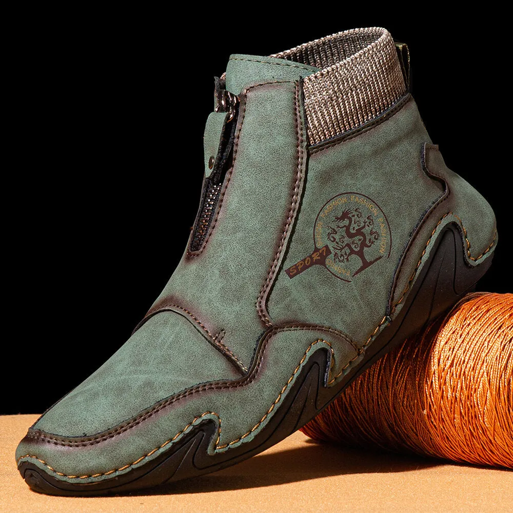 Men's Ankle Boots in Microfiber Leather with a Front Zip