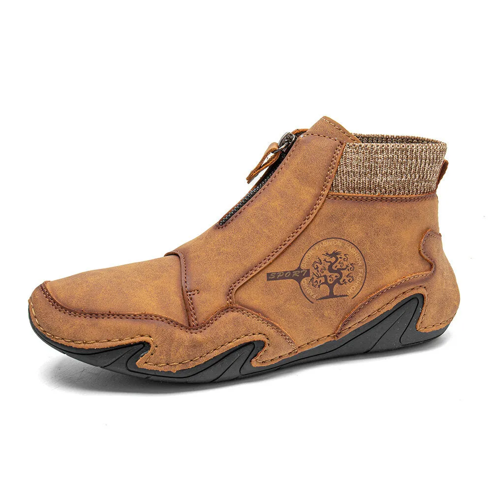 Men's Ankle Boots in Microfiber Leather with a Front Zip