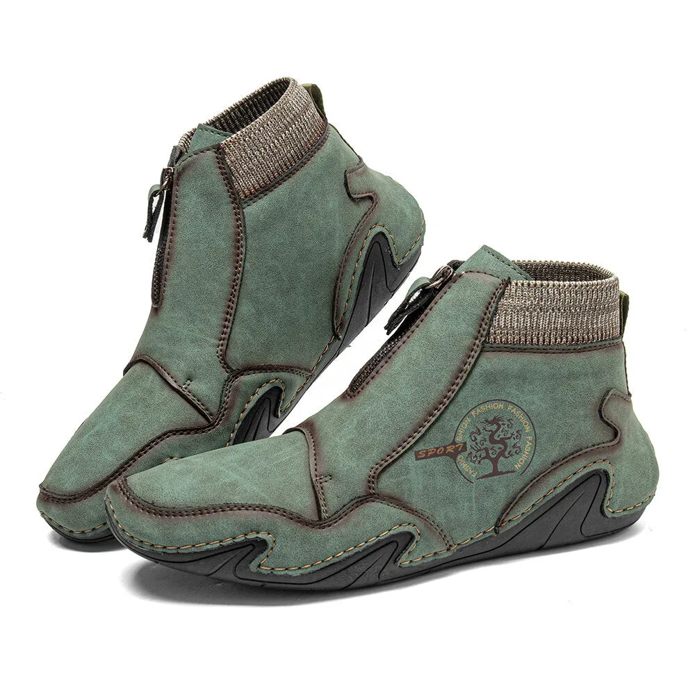 Men's Ankle Boots in Microfiber Leather with a Front Zip