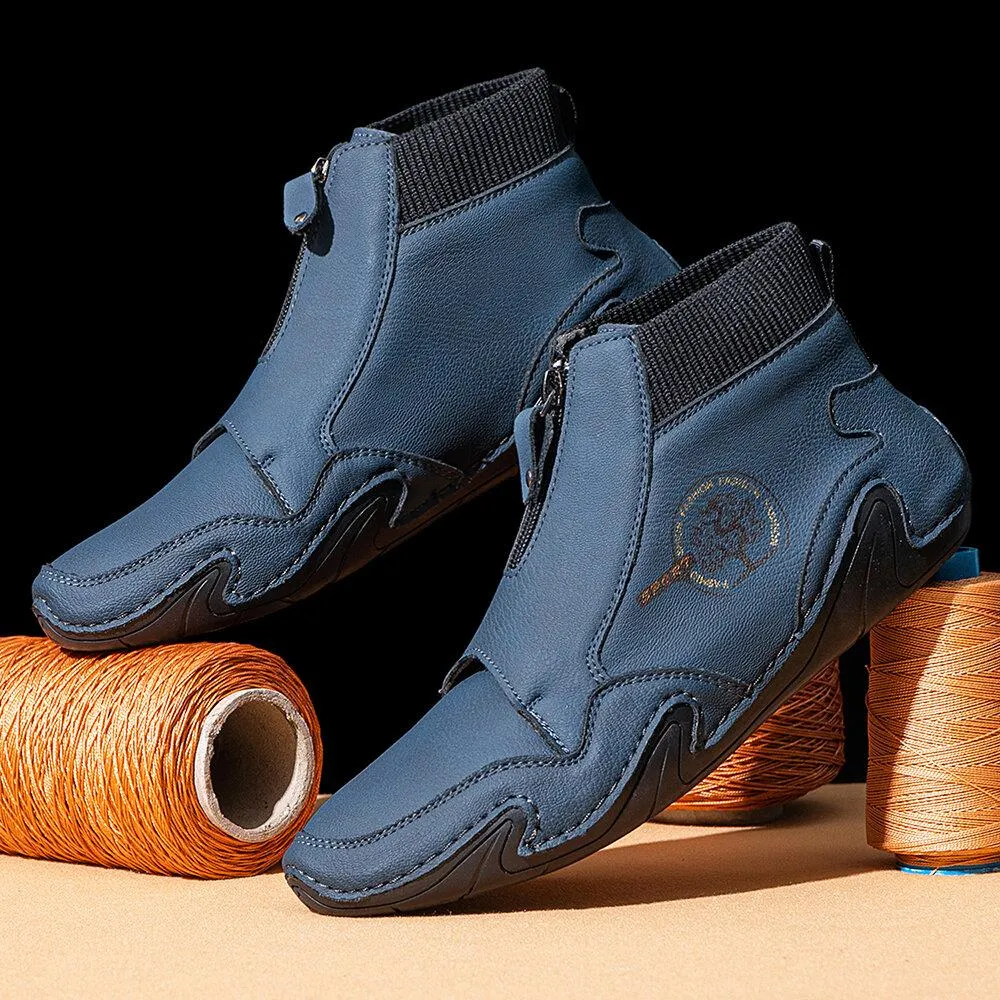 Men's Ankle Boots in Microfiber Leather with a Front Zip