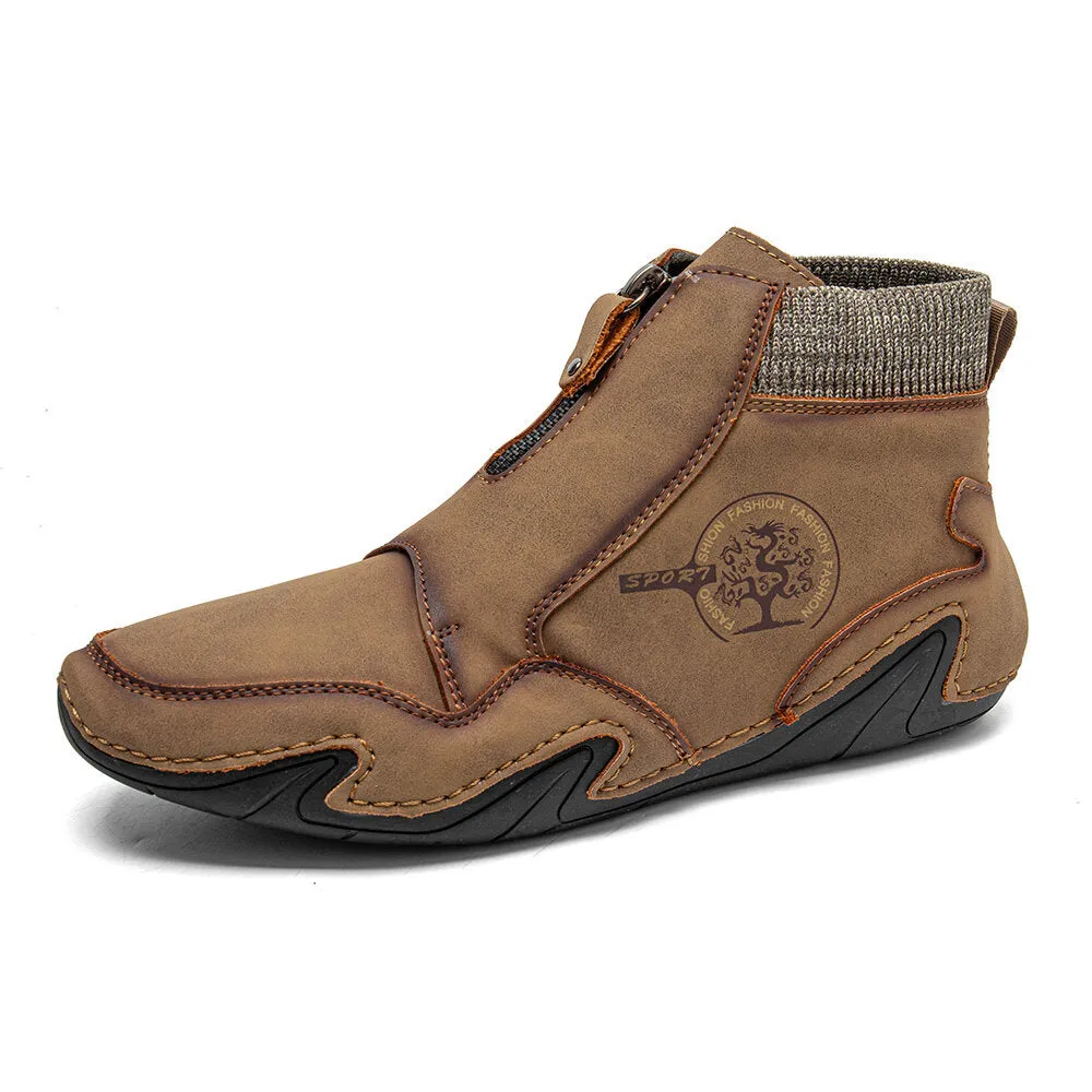 Men's Ankle Boots in Microfiber Leather with a Front Zip