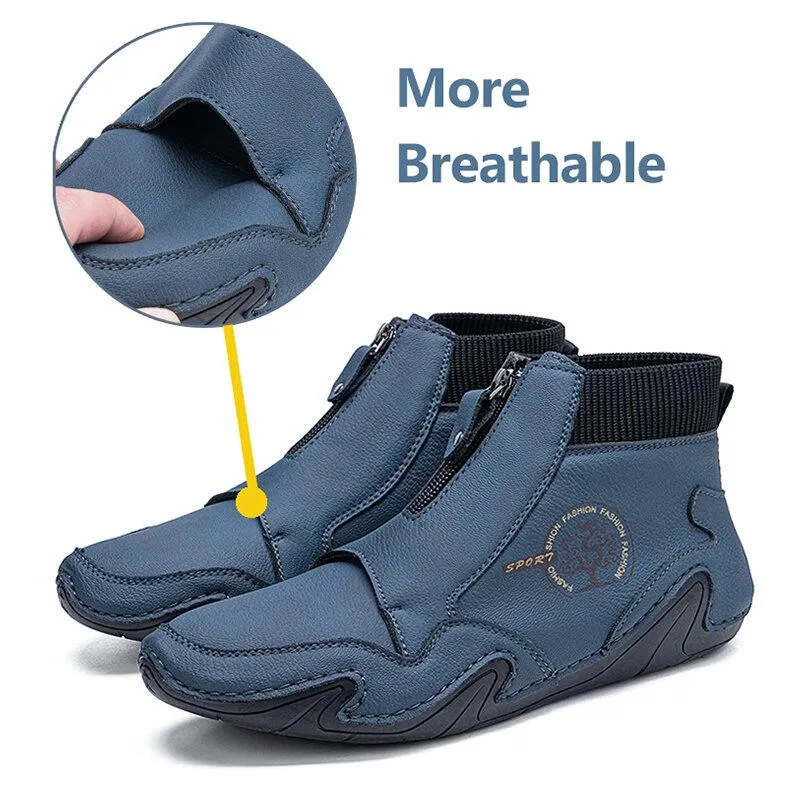 Men's Ankle Boots in Microfiber Leather with a Front Zip