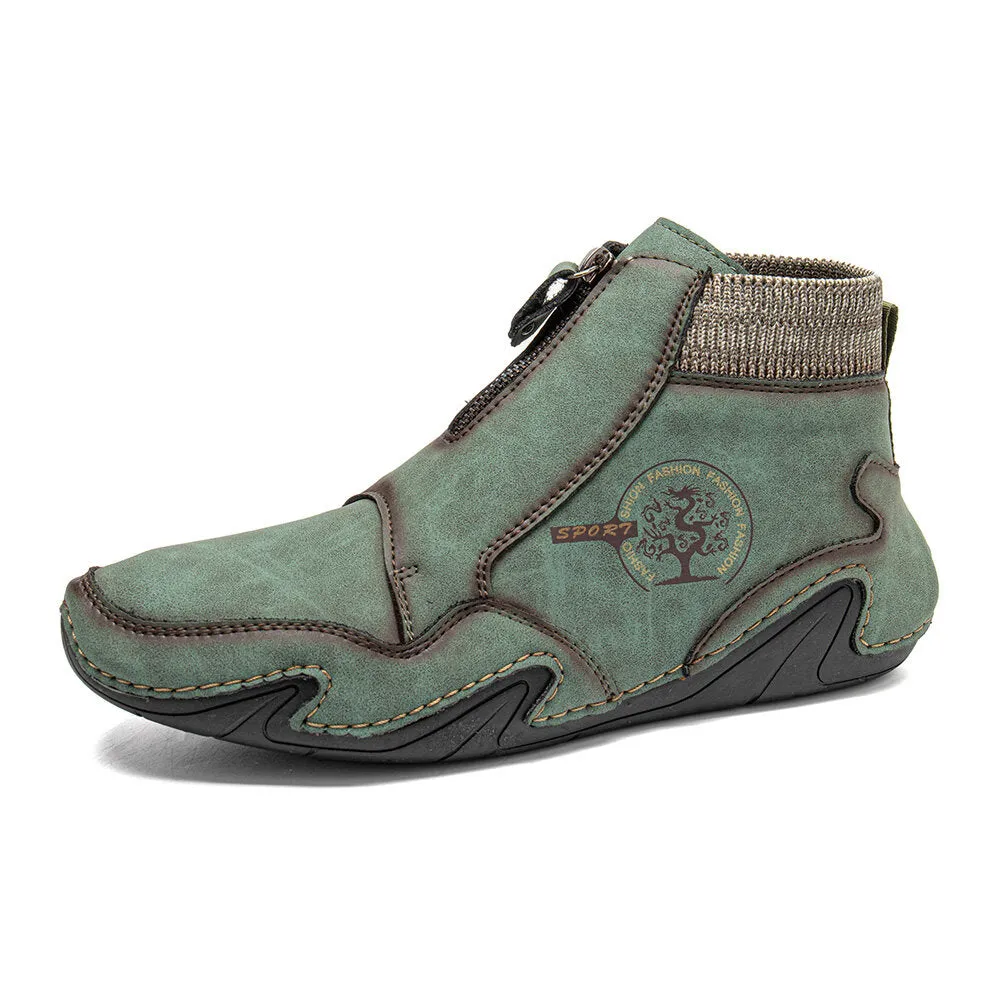 Men's Ankle Boots in Microfiber Leather with a Front Zip