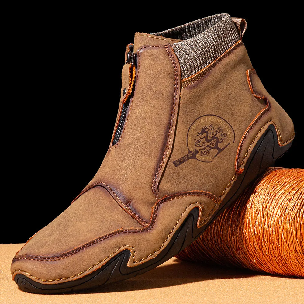 Men's Ankle Boots in Microfiber Leather with a Front Zip