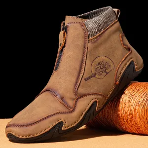 Men's Ankle Boots in Microfiber Leather with a Front Zip