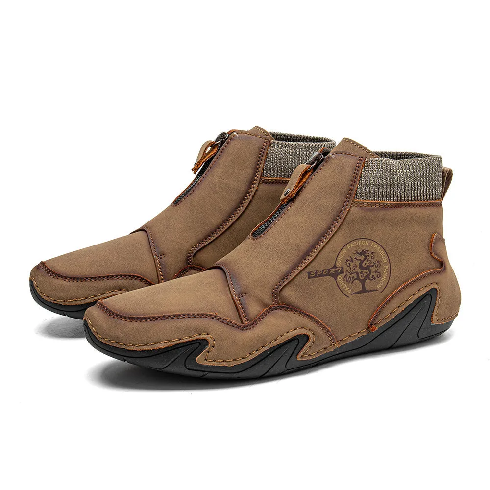 Men's Ankle Boots in Microfiber Leather with a Front Zip
