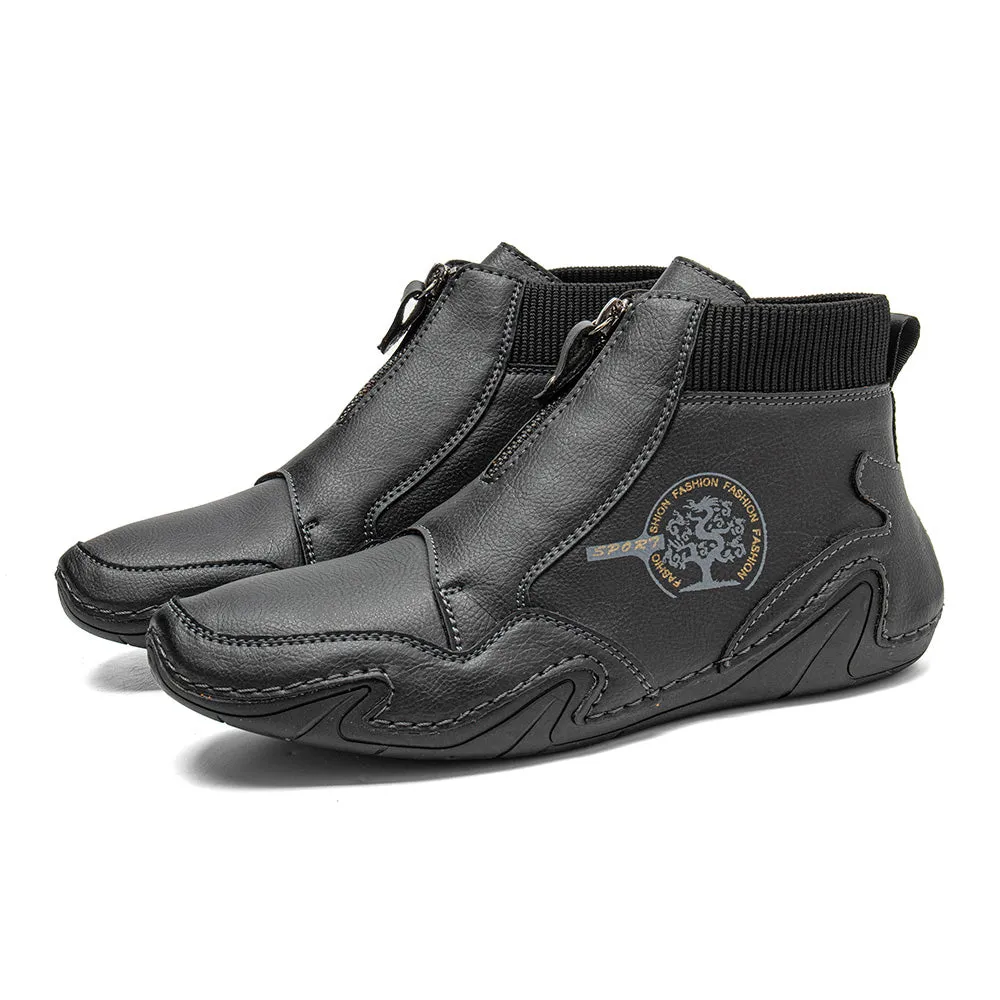 Men's Ankle Boots in Microfiber Leather with a Front Zip