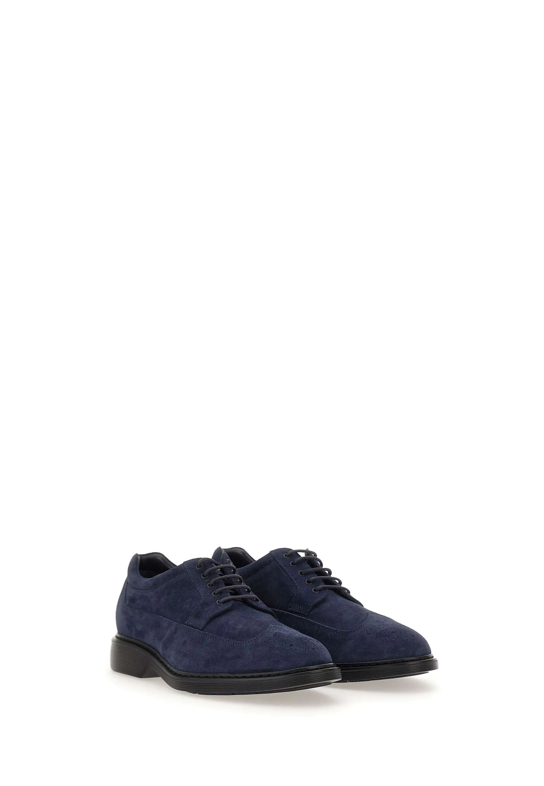 Navy Blue Suede Lace-Up Derby Shoes