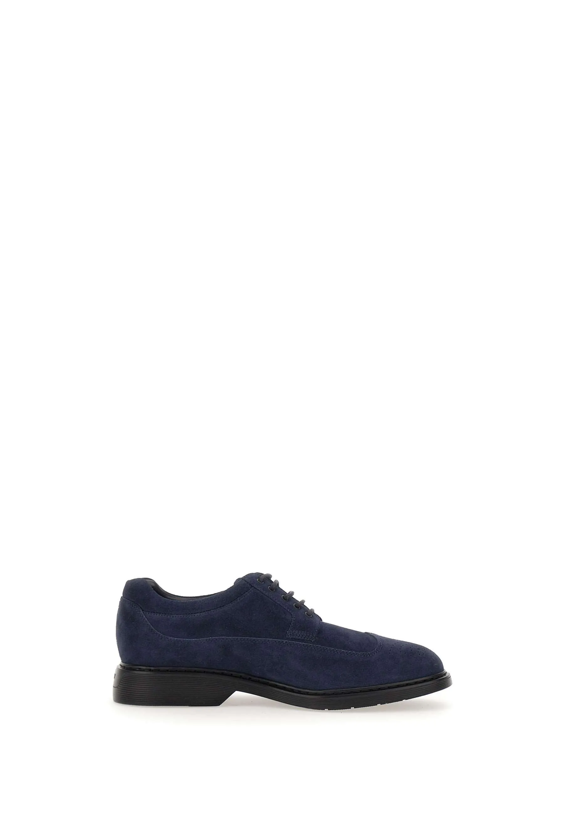 Navy Blue Suede Lace-Up Derby Shoes