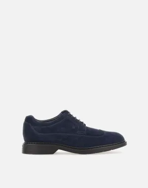 Navy Blue Suede Lace-Up Derby Shoes