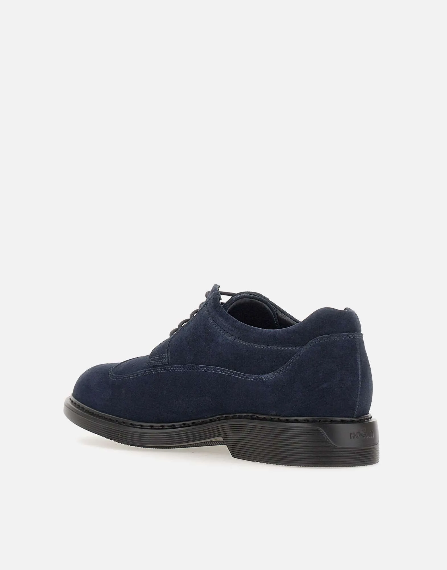 Navy Blue Suede Lace-Up Derby Shoes