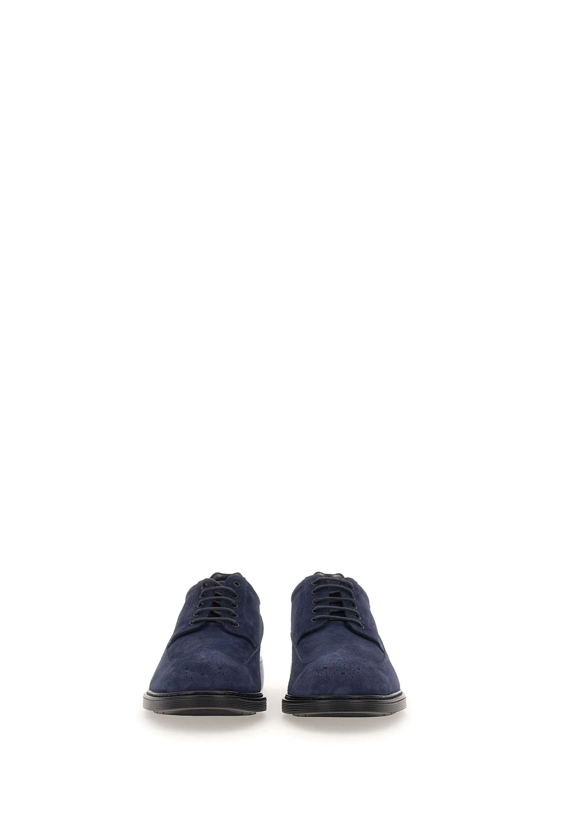 Navy Blue Suede Lace-Up Derby Shoes
