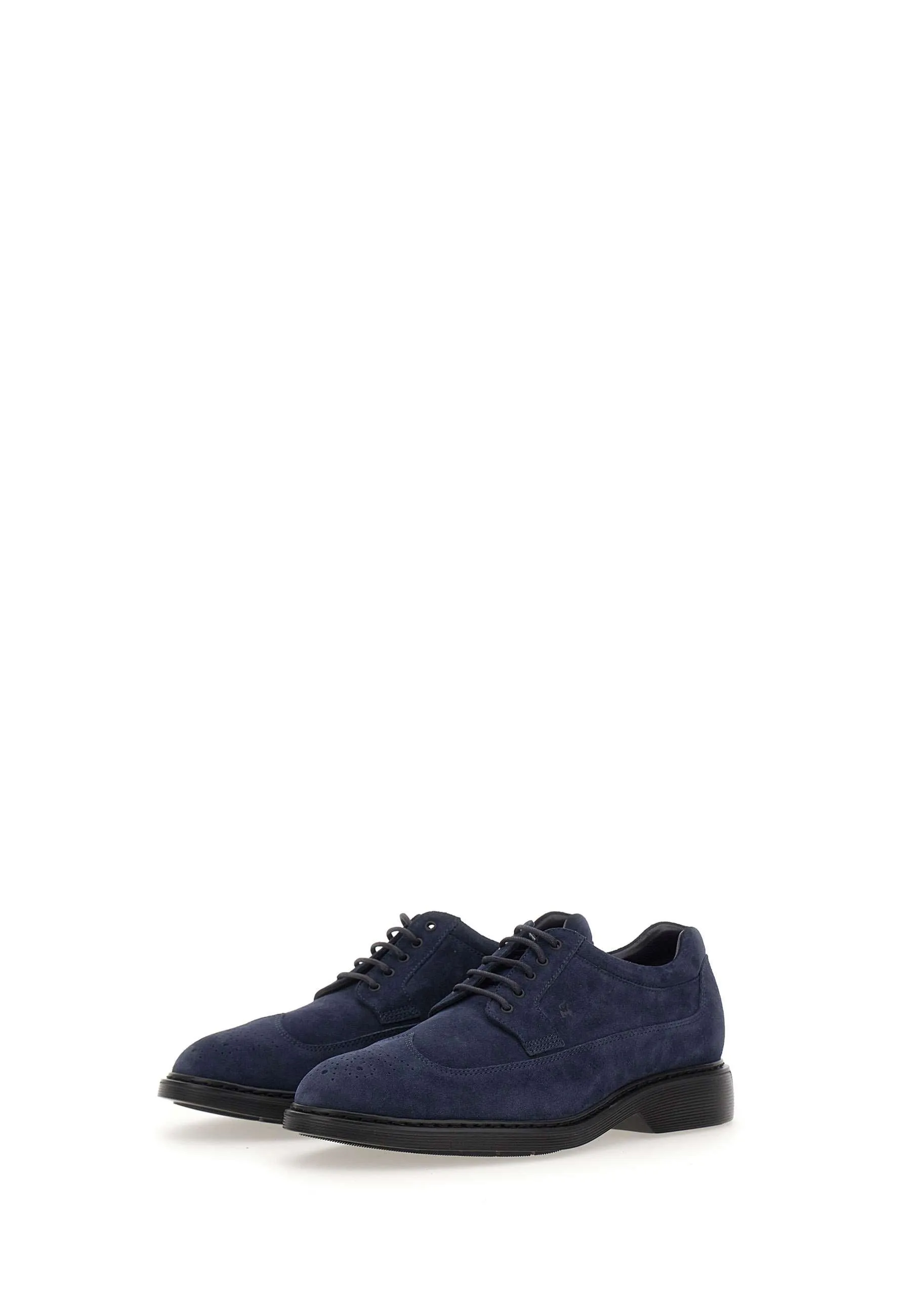 Navy Blue Suede Lace-Up Derby Shoes