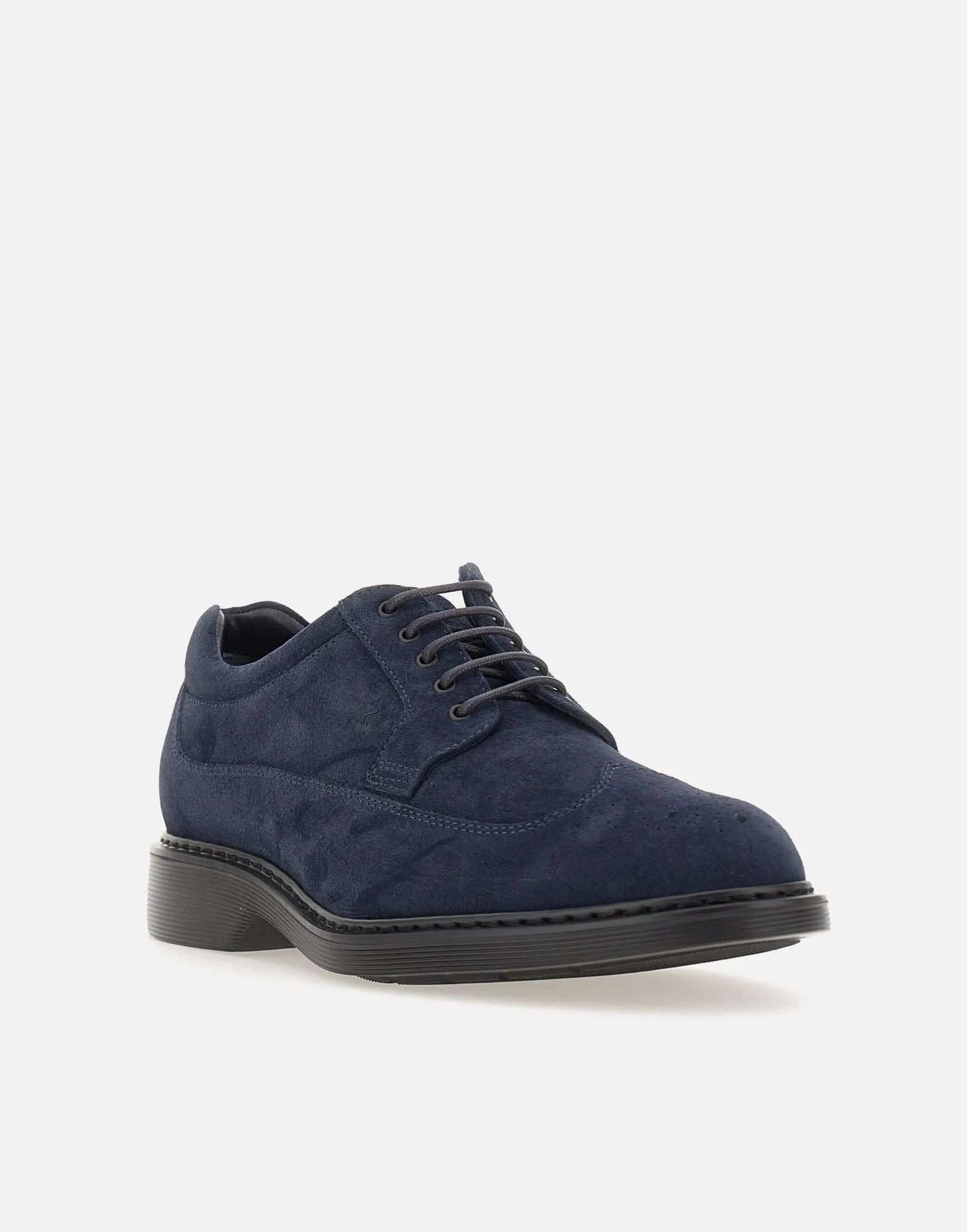 Navy Blue Suede Lace-Up Derby Shoes