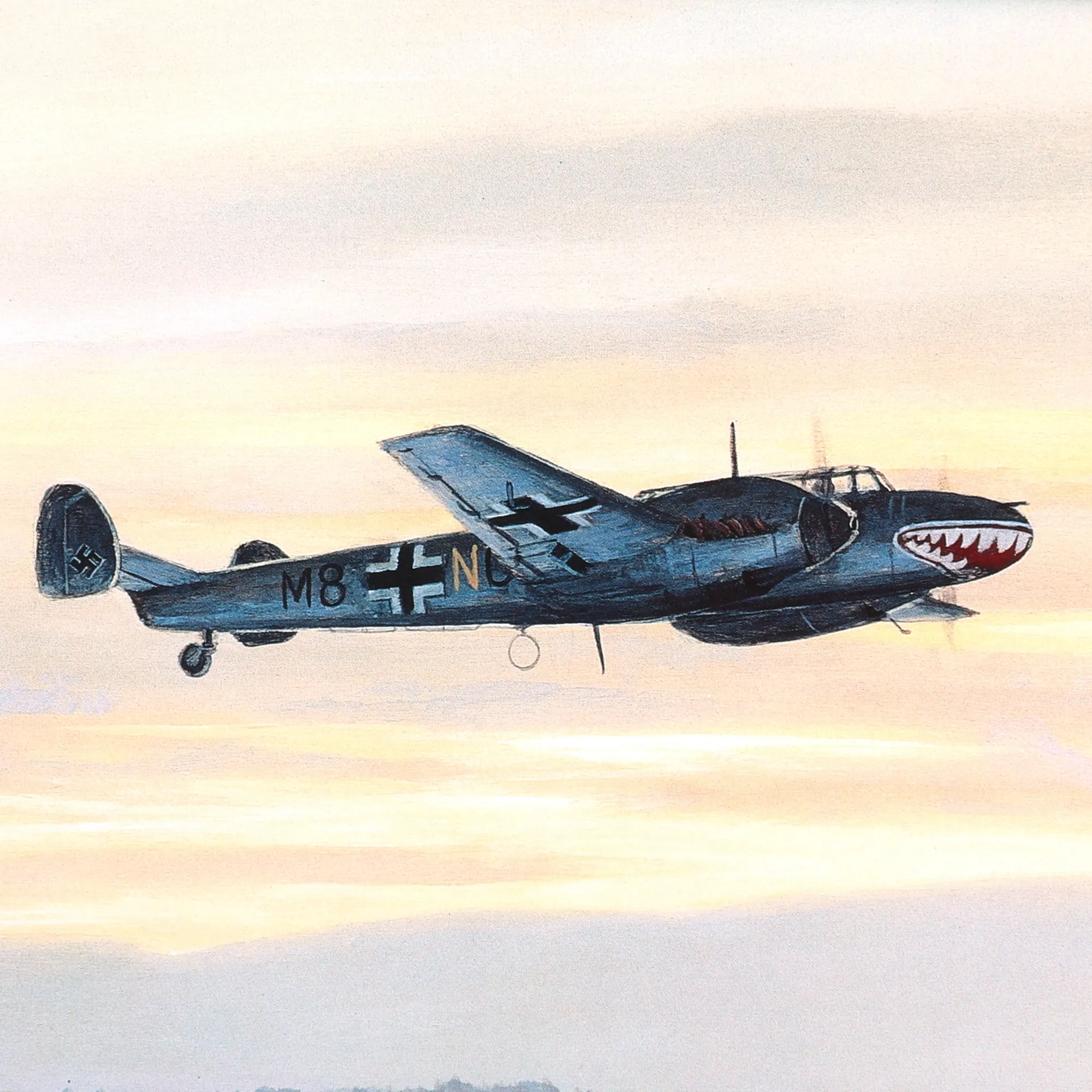 Original Artist's Proof Print: “Bismarck into Battle” Painting Leaving Grimstadfjord in Norway; Signed by Artist, Me110 Pilot, 4 Bismarck Survivors, and 2 RAF Swordfish Pilots - 35 ½" x 25", in Museum Grade Frame
