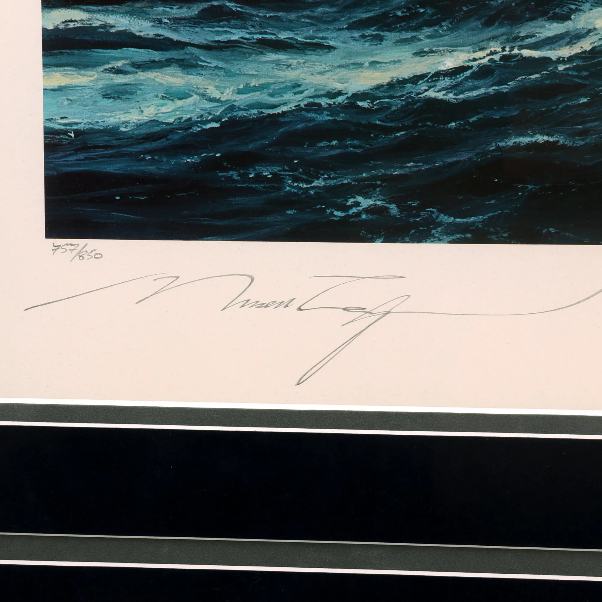 Original Artwork Print: “Sighting the Bismarck” Painting of British Catalina from RAF 209 Squardon over the Battleship; Signed by Artist & 4 Bismarck Survivors - 37" x 28", in Museum Grade Frame