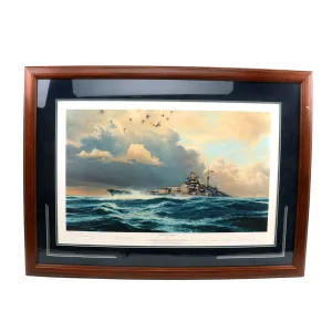 Original Artwork Print: “Sighting the Bismarck” Painting of British Catalina from RAF 209 Squardon over the Battleship; Signed by Artist & 4 Bismarck Survivors - 37" x 28", in Museum Grade Frame